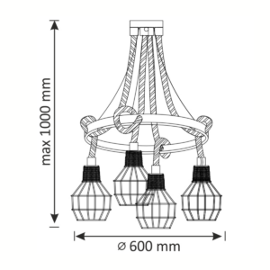 Lampa loftowa wisząca czarno-beżowa Sanico Polux Goldlux ROPE ALEGRA 4 x E27 312495