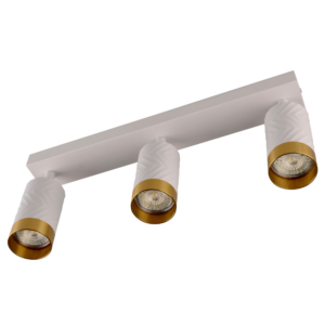 'Sanico Goldlux aluminiowa lampa ścienno sufitowa listwa biało złota ze wzorem 3 reflektorki  LOFT ARRAS 3xGU10 39cm 3x10W IP20 323613