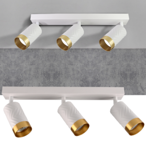 'Sanico Goldlux aluminiowa lampa ścienno sufitowa listwa biało złota ze wzorem 3 reflektorki  LOFT ARRAS 3xGU10 39cm 3x10W IP20 323613