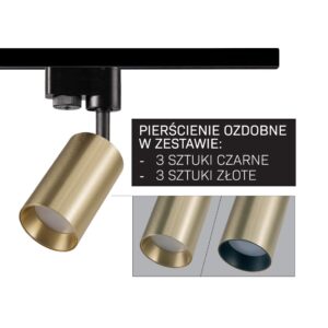 Sanico Goldlux nowoczesny aluminiowy reflektor loft zestaw szynowy 1-fazowy 1m MARIBEL 3xGU10 złoty czarny 327611