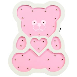 Sanico Goldlux Drewniana lampka dekoracyjna LED MIŚ różowy - 310668