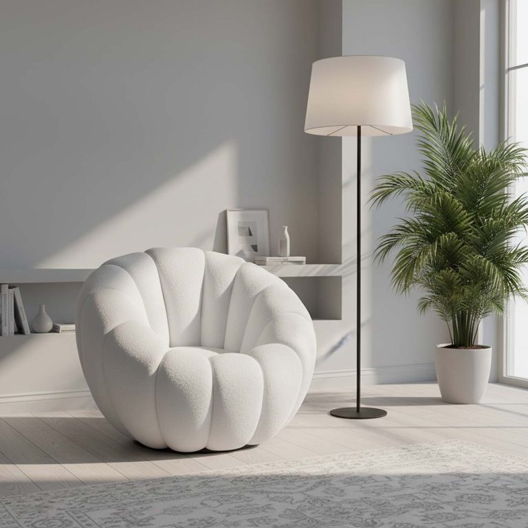 Fotel wypoczynkowy Domaison DYNIA tapicerowany Pumpkin Chair kremowy beżowy boucle – 341358