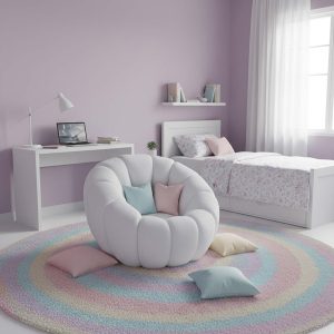 Fotel wypoczynkowy Domaison DYNIA tapicerowany Pumpkin Chair kremowy beżowy boucle – 341358
