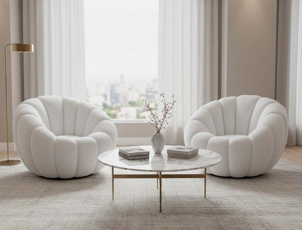 Fotel wypoczynkowy DYNIA tapicerowany PUMPKIN chair Domaison kremowy beżowy - 341358